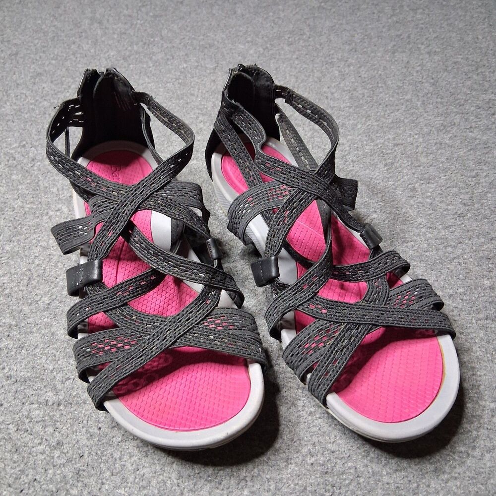 Baretraps Sunya Strappy Gladiator Sandals Black Pink Comfort Walking Sz 10M
